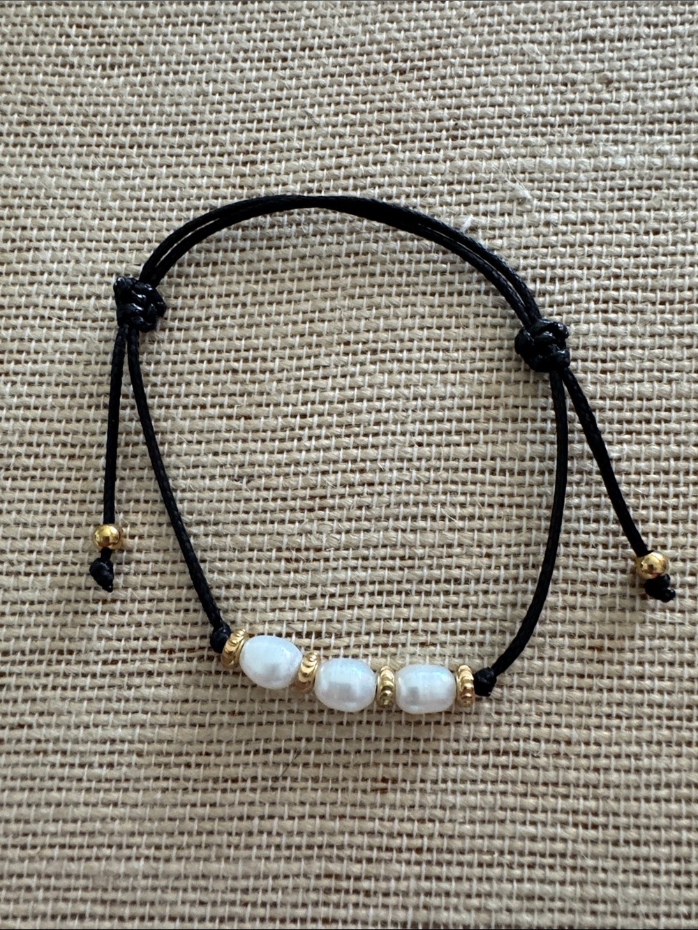 bloom Josephine Black Cord Bracelet with White Pearls and Gold Accents Jewelry
